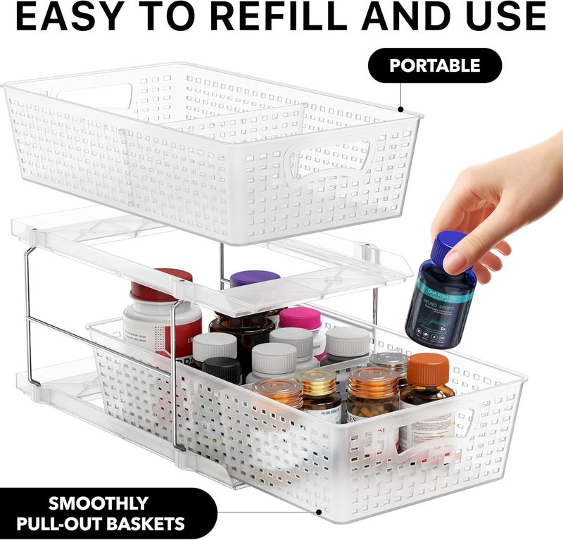 Simple Houseware 2 Tier Bathroom Organizer Tray Pull-Out Sliding Drawer/Under-Sink Storage, Clear - Image 3